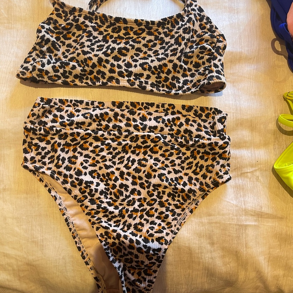 leopard high waisted bikini set